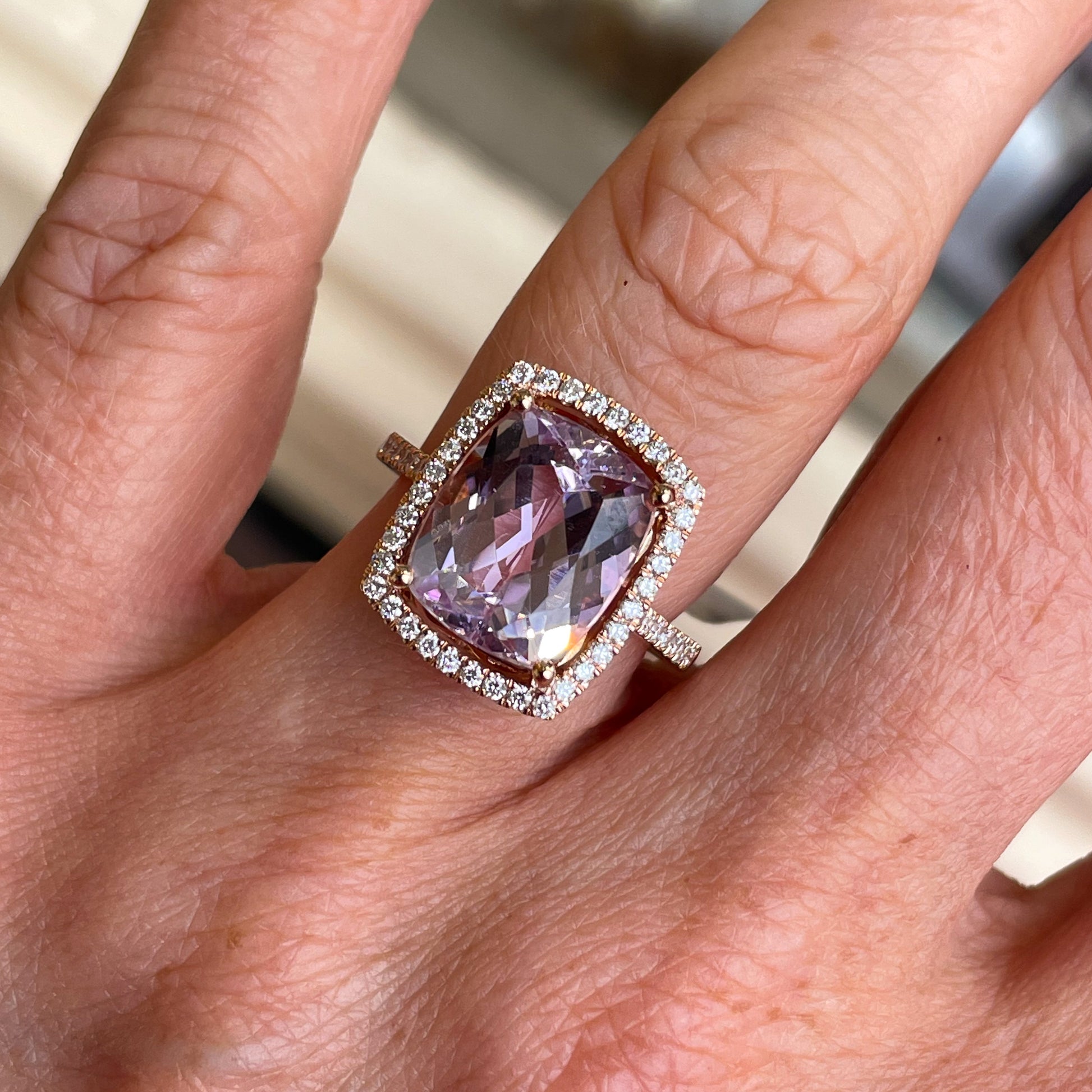 18ct Rose Gold Kunzite & Diamond Ring 6.54ct - John Ross Jewellers