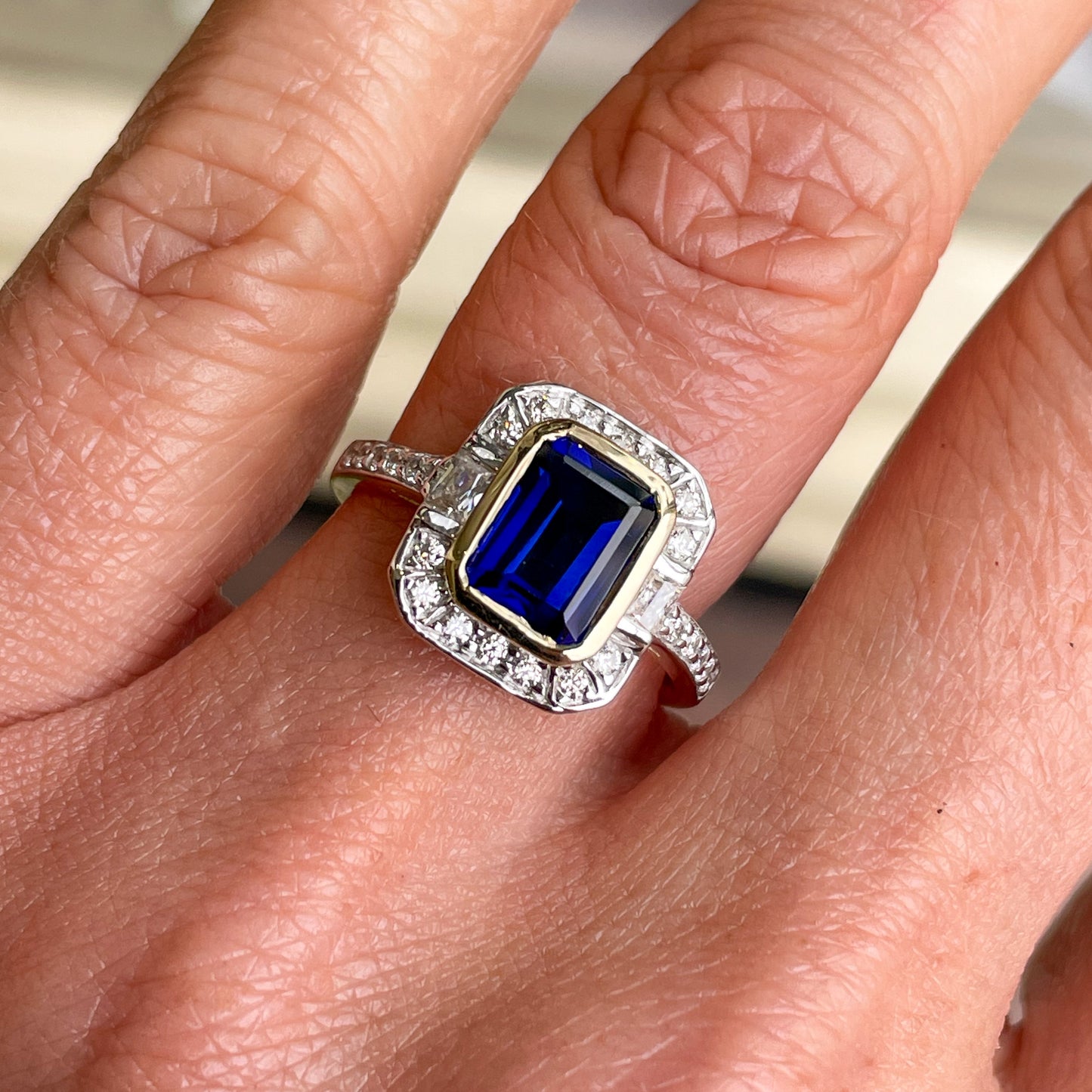 9ct Gold Created Sapphire & CZ Vintage Style Ring - John Ross Jewellers