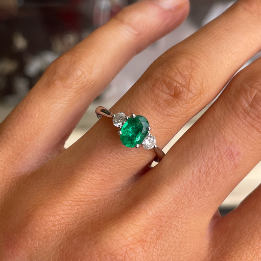 Platinum Emerald & Diamond Engagement Ring | 0.73ct + 0.24ct - John Ross Jewellers