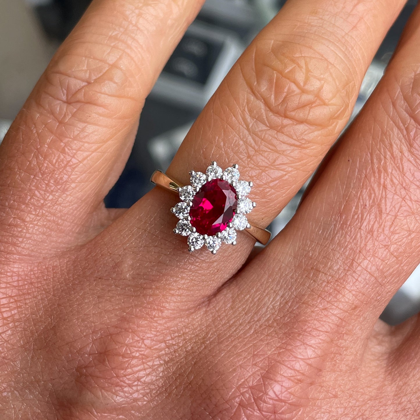 9ct Gold Created Ruby & CZ Ring - John Ross Jewellers
