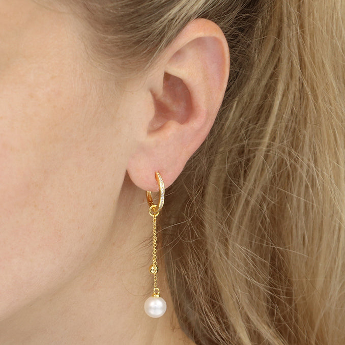 Sunshine Freshwater Pearl & Bead Chain Drop Hoop Earrings - John Ross Jewellers