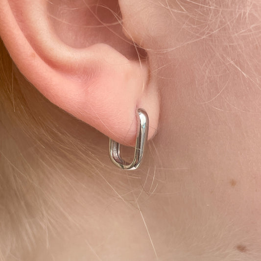 9ct White Gold Rectangular Huggie Hoop Earrings - John Ross Jewellers