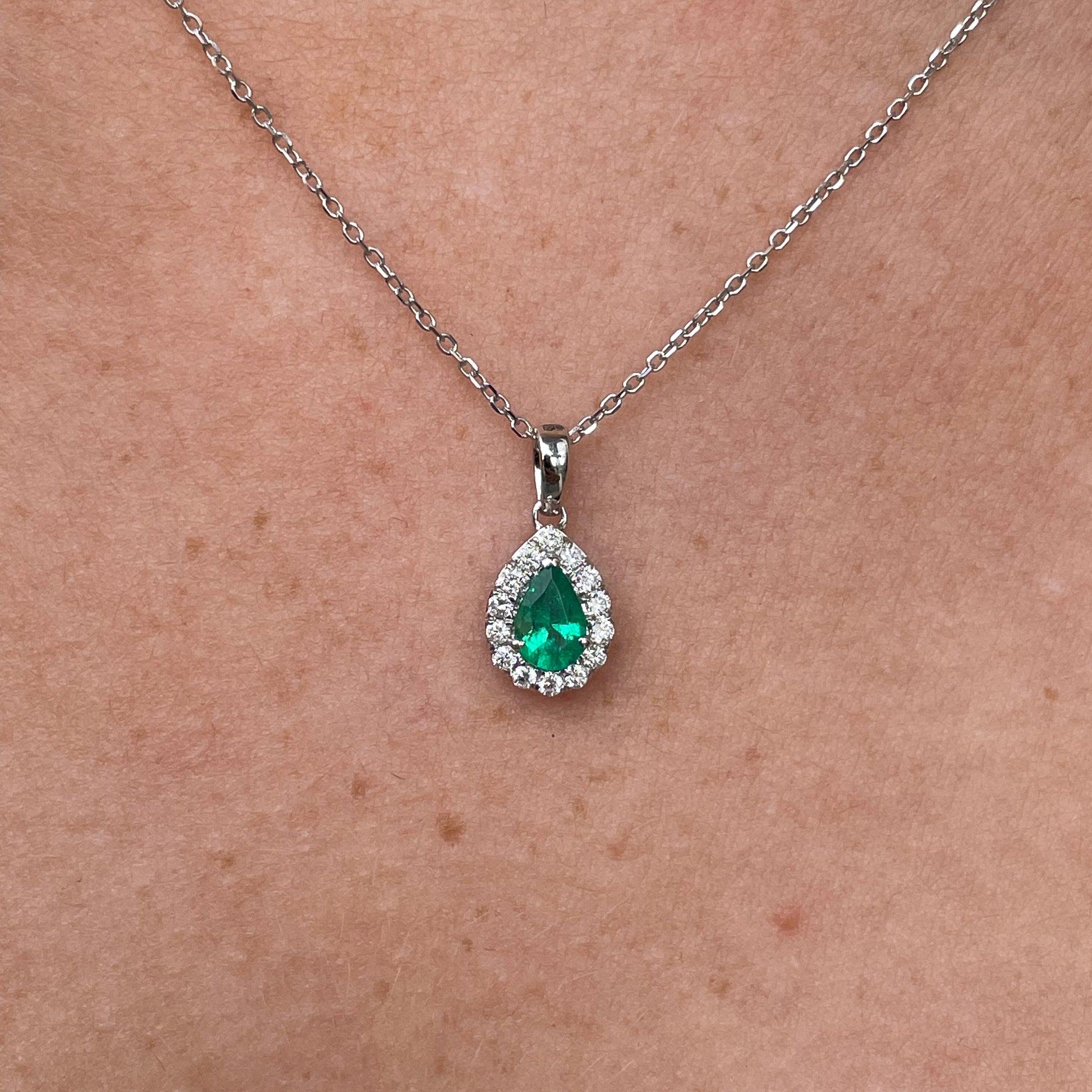 18ct White Emerald & Diamond Pear Pendant - John Ross Jewellers