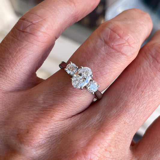 Platinum Trilogy Oval Diamond Ring | 1.51ct - John Ross Jewellers