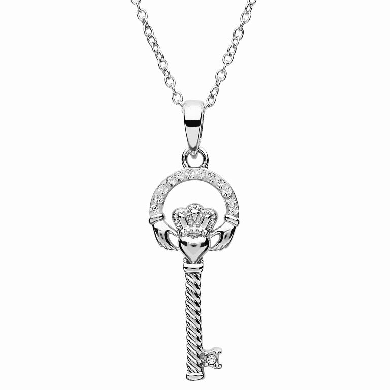 Silver Swarovski Claddagh Key Necklace - John Ross Jewellers