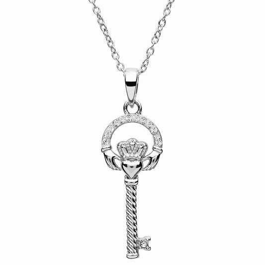 Silver Swarovski Claddagh Key Necklace - John Ross Jewellers