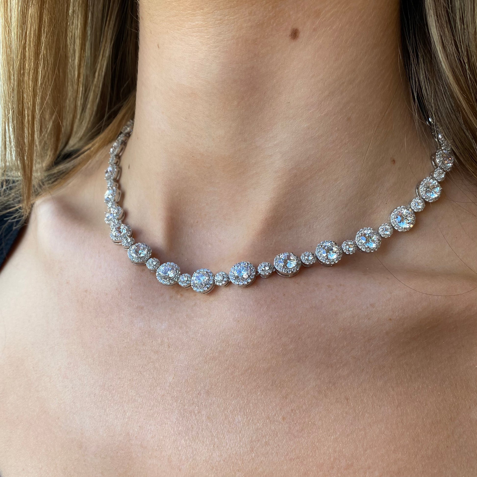 Silver CZ Halo Line Necklace - John Ross Jewellers