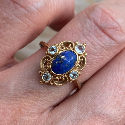 9ct Gold Lapis Lazuli & Blue Topaz Ring - John Ross Jewellers