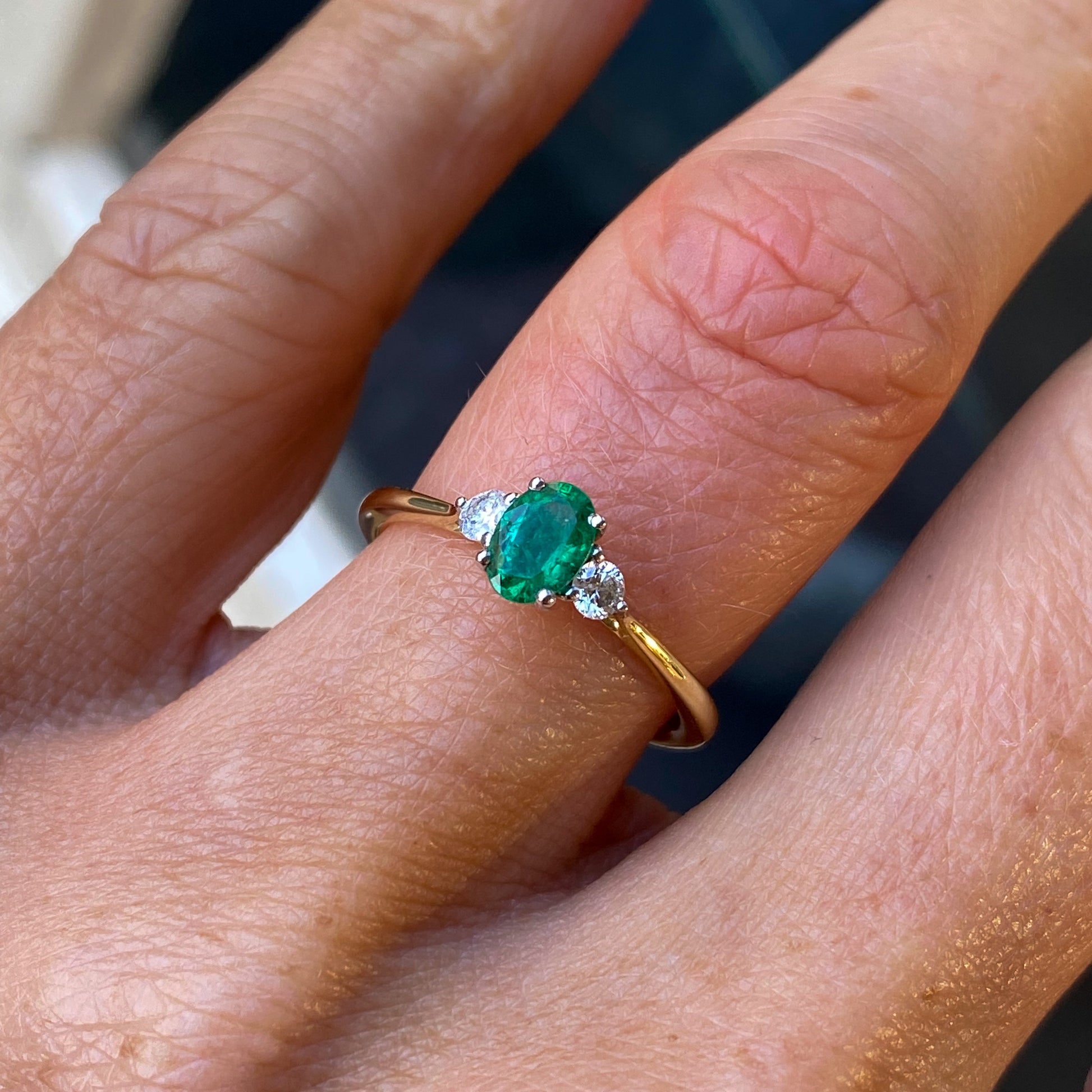 18ct Gold Emerald & Diamond Engagement Ring | 0.47ct + 0.13ct - John Ross Jewellers