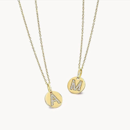 18ct Gold My Way Letter Necklace - 9mm Diamond Disc - John Ross Jewellers