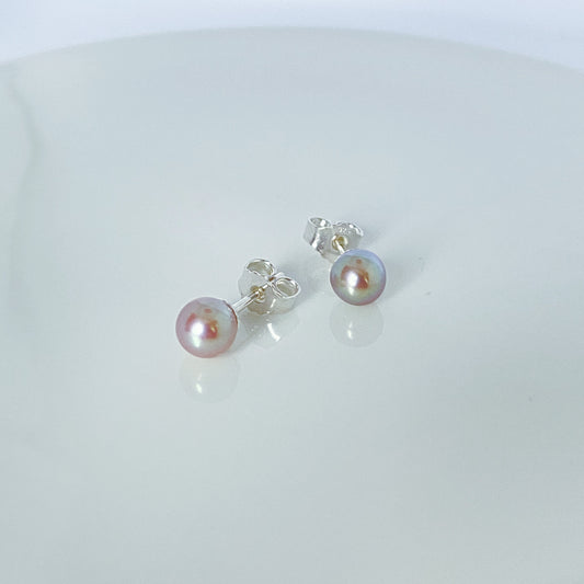 Silver Freshwater Ash Pink Pearl Stud Earrings | 5-6mm - John Ross Jewellers