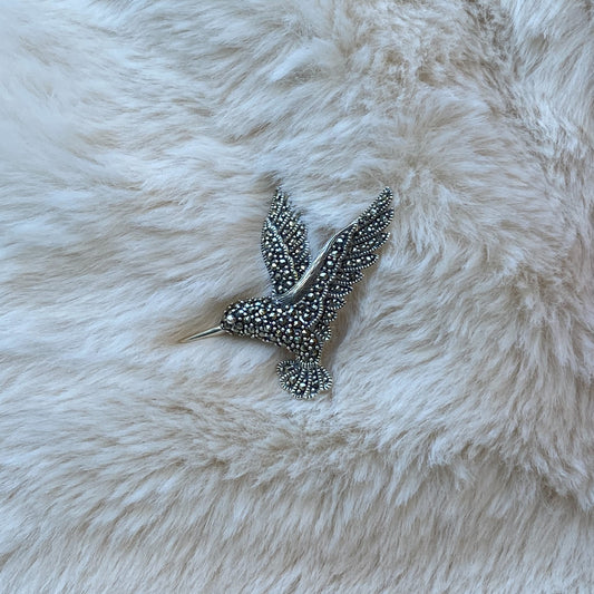 Silver Mini Marcasite Hummingbird Brooch - John Ross Jewellers