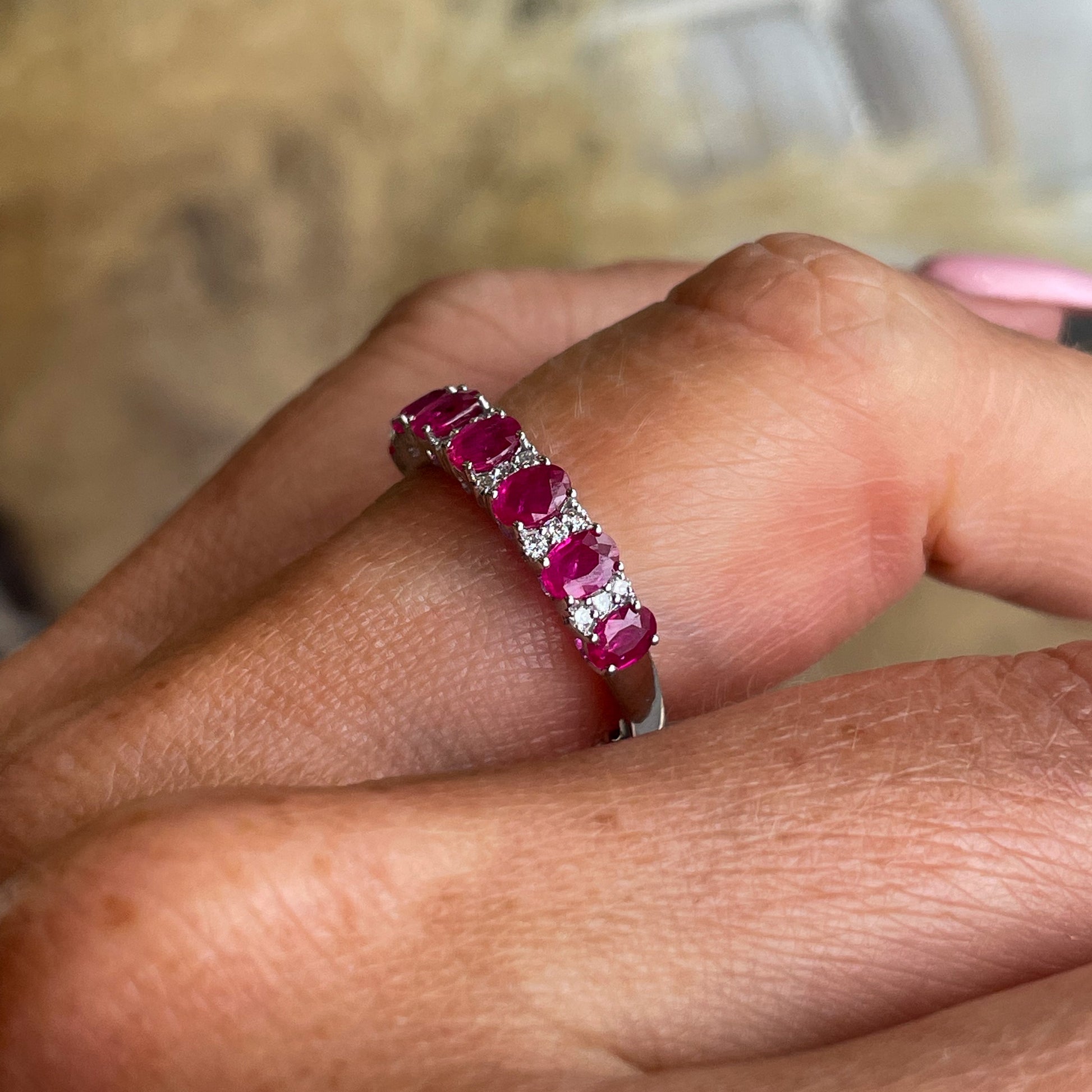 18ct White Gold Ruby & Diamond Eternity Ring - John Ross Jewellers