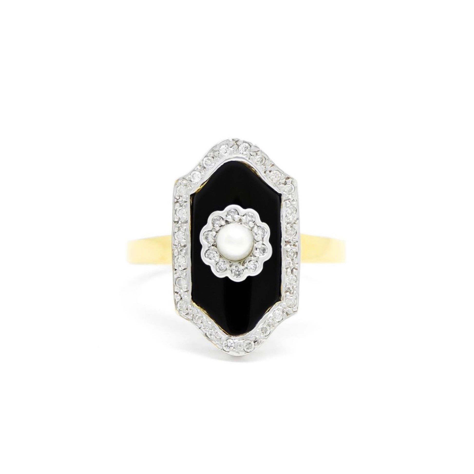 9ct Gold Onyx, Pearl & Diamond Ring - John Ross Jewellers