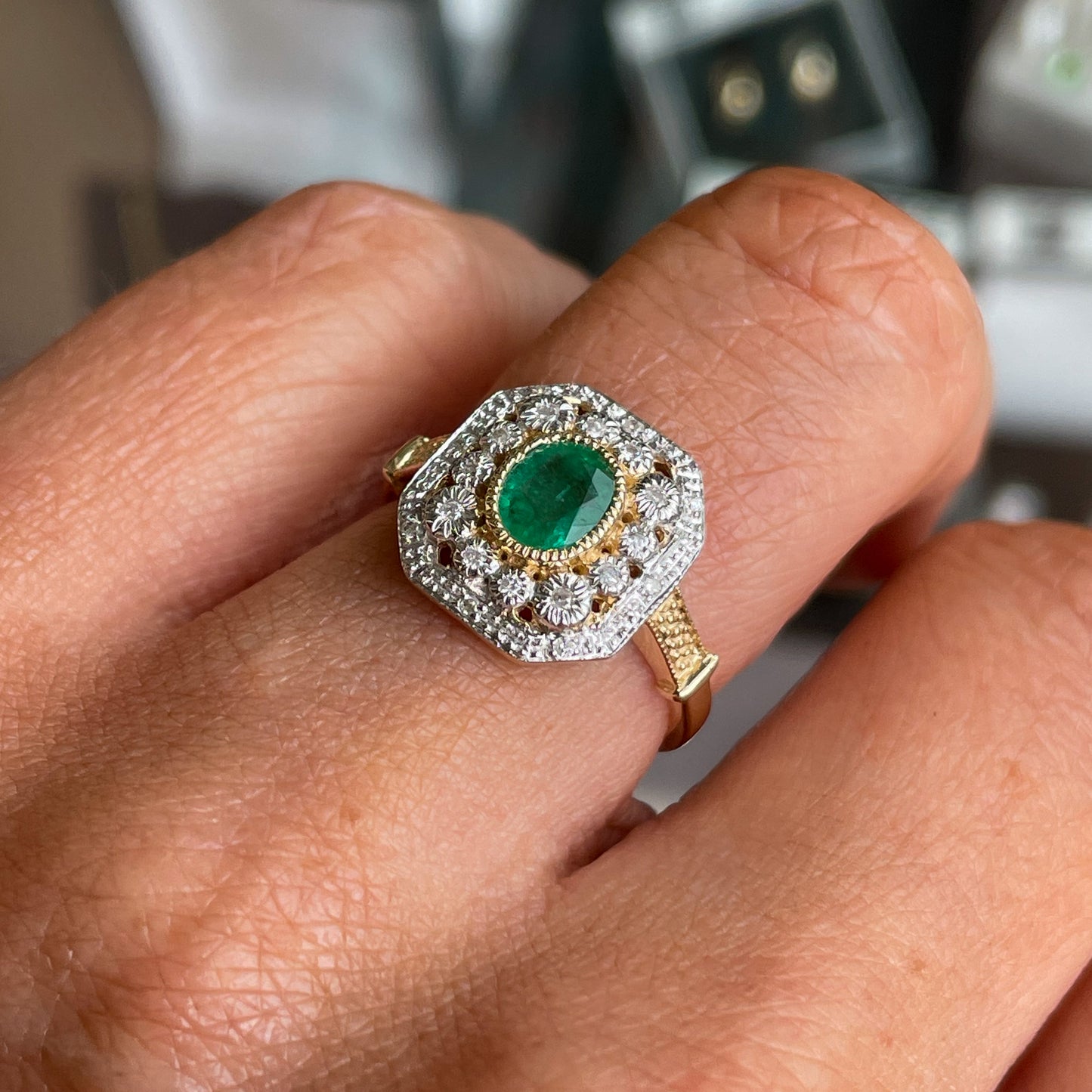 9ct Yellow Gold Emerald & Diamond Ring - John Ross Jewellers