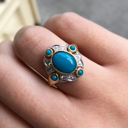 9ct Gold Turquoise & Diamond Ring - John Ross Jewellers