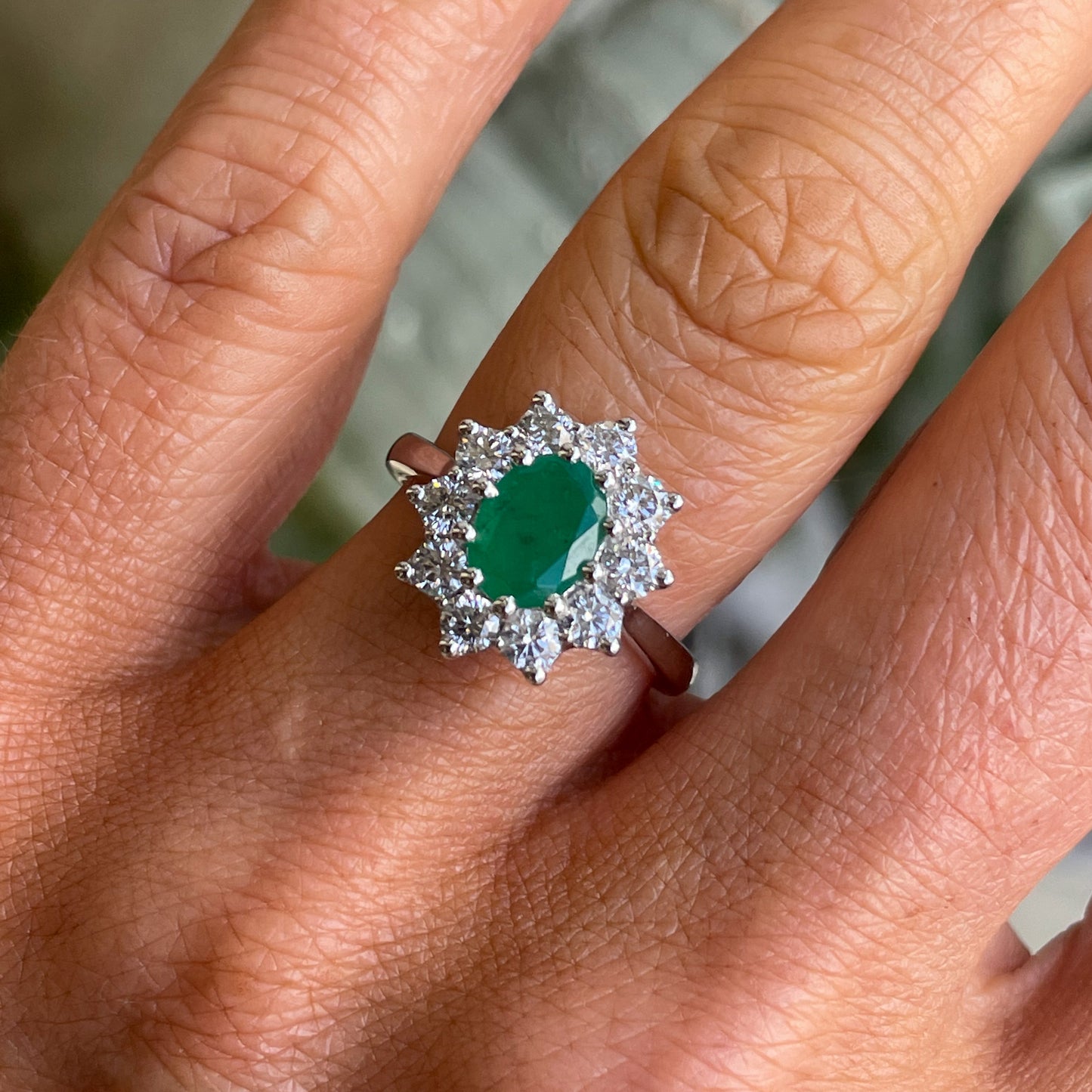 18ct White Gold Emerald & Diamond Ring - John Ross Jewellers