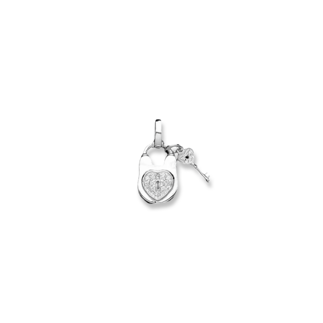 Silver CZ Padlock & Key Charm - John Ross Jewellers