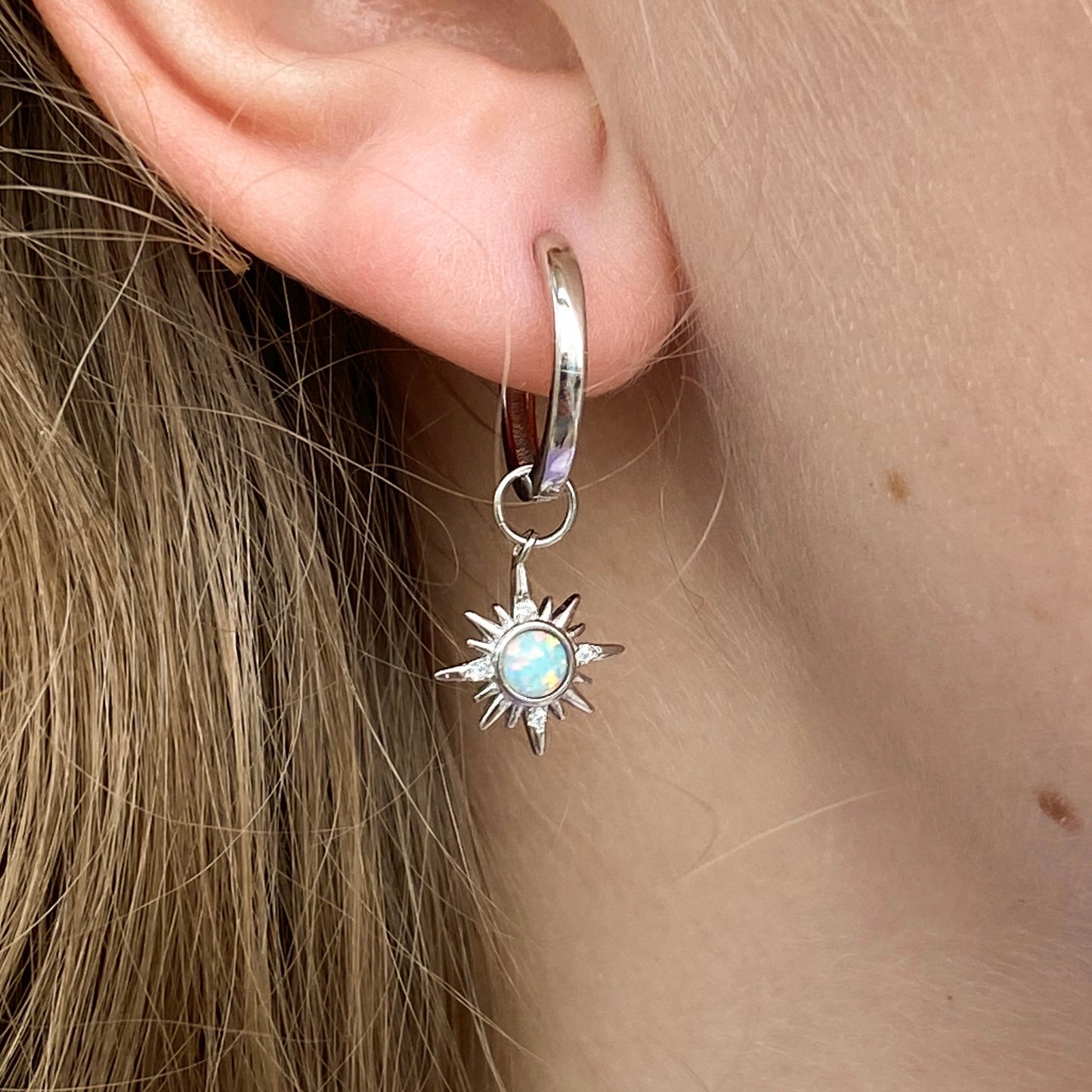 Silver Opalique Star Charm Hoop Earrings - John Ross Jewellers