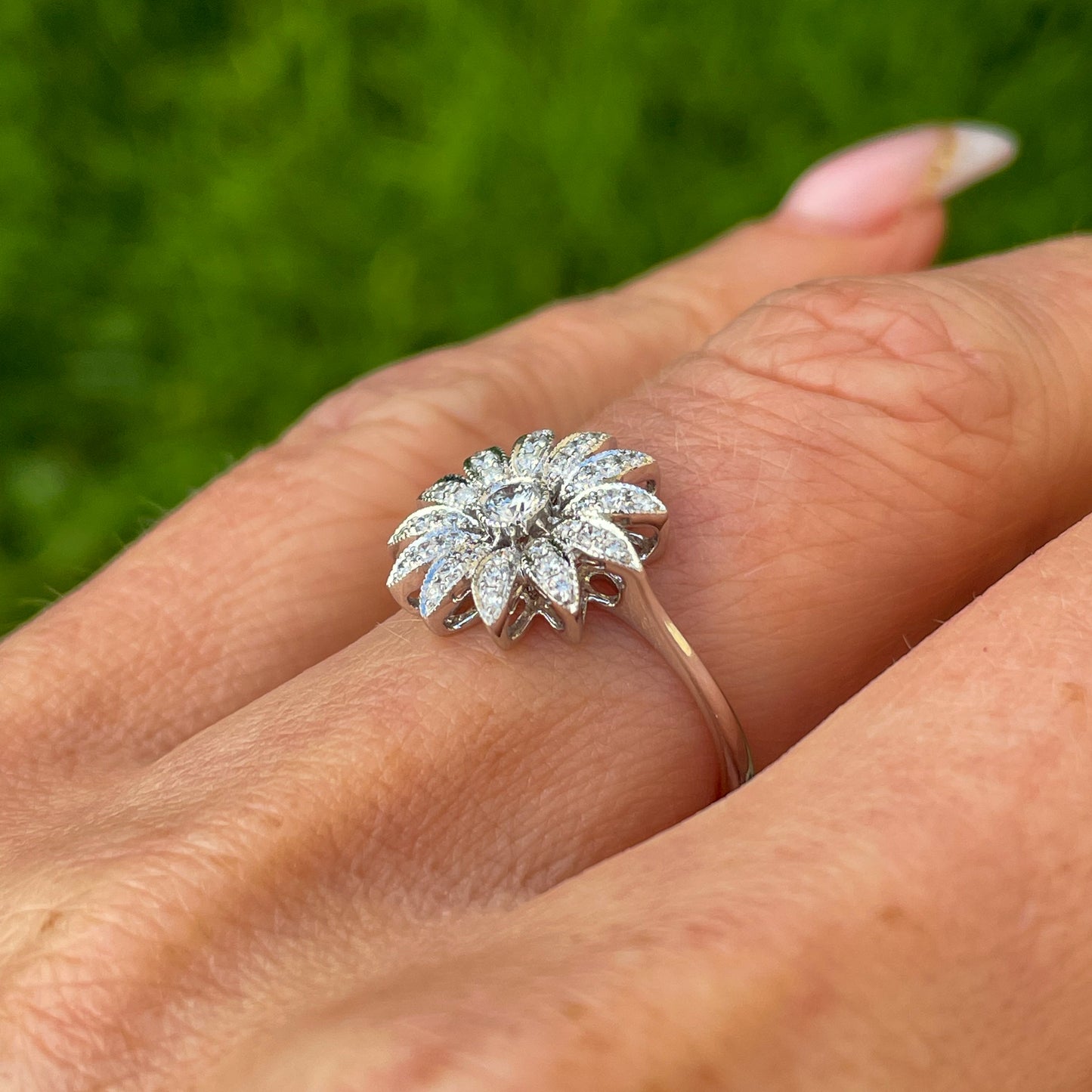 18ct White Gold Diamond Flower Ring - John Ross Jewellers