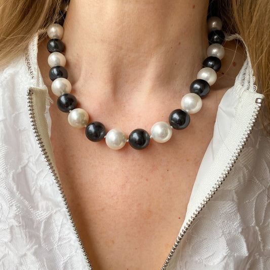 Silver Black & White Simulated Pearl Necklace - John Ross Jewellers