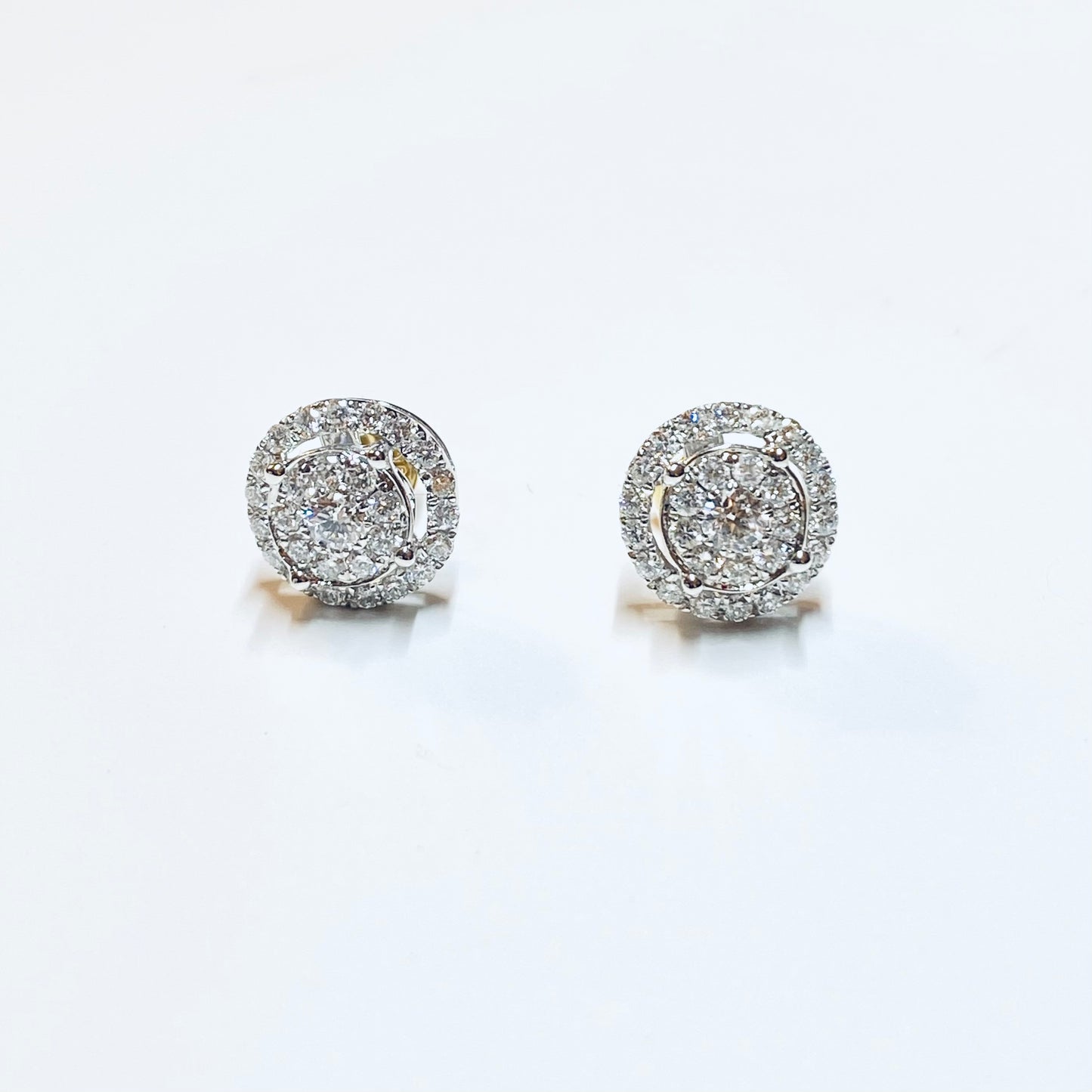 18ct Gold Diamond Set Halo Earrings - 0.82ct - John Ross Jewellers