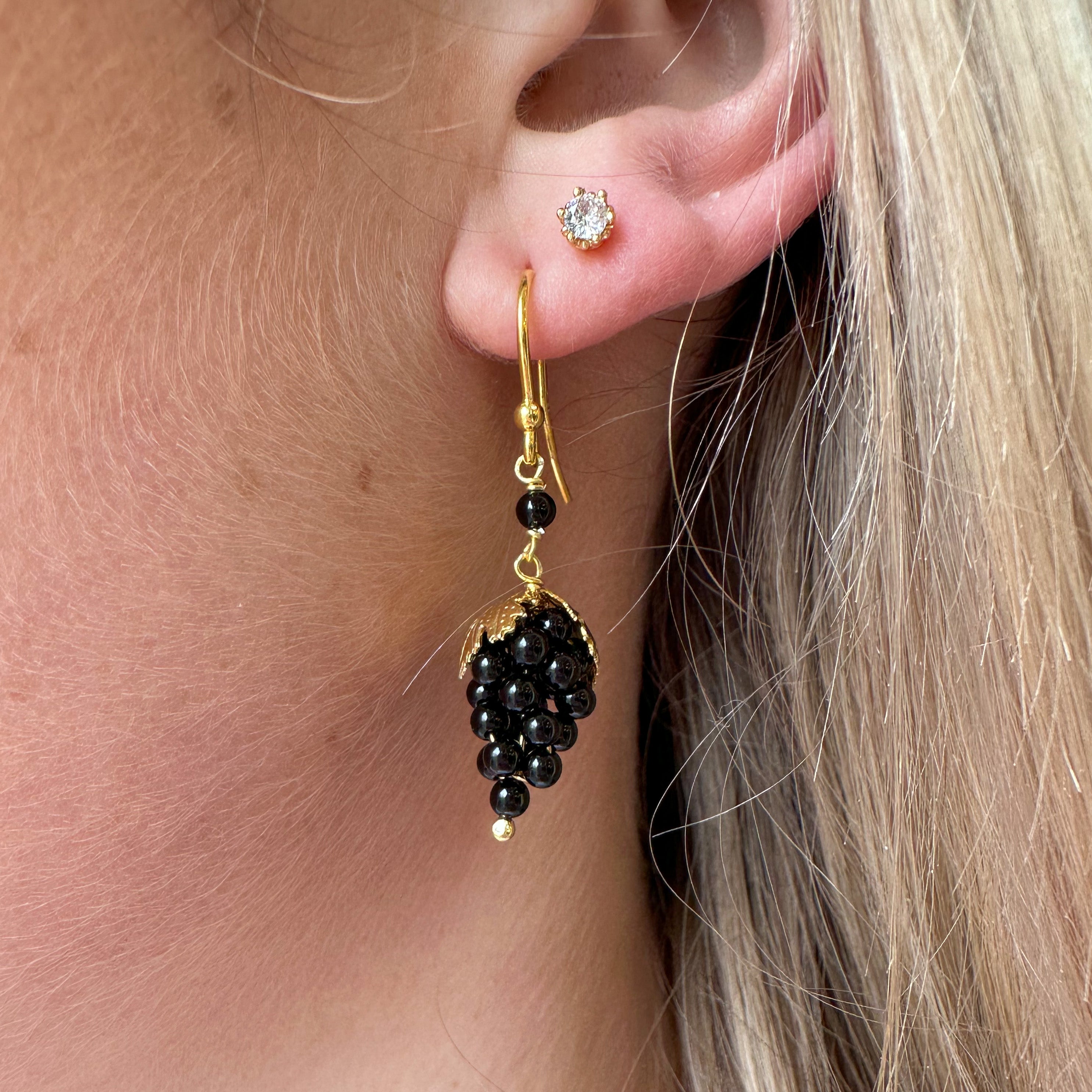 Grape Drop Earrings - Onyx