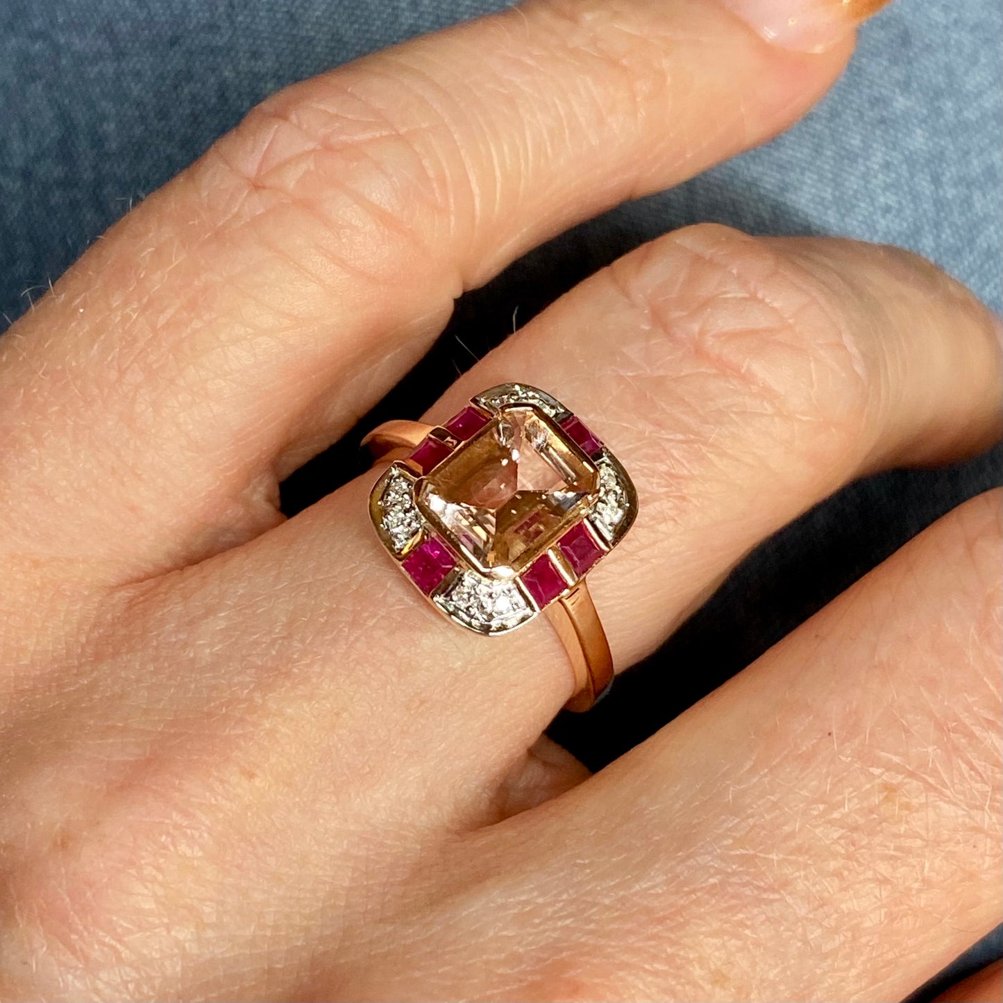 9ct Rose Gold Morganite, Ruby & Diamond Ring - John Ross Jewellers