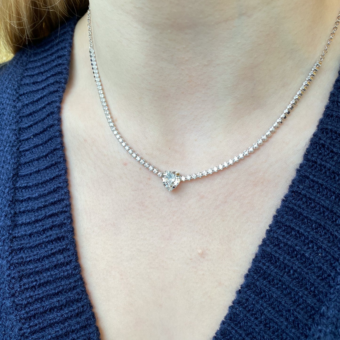 Silver Heart Centred CZ Tennis Necklace - John Ross Jewellers