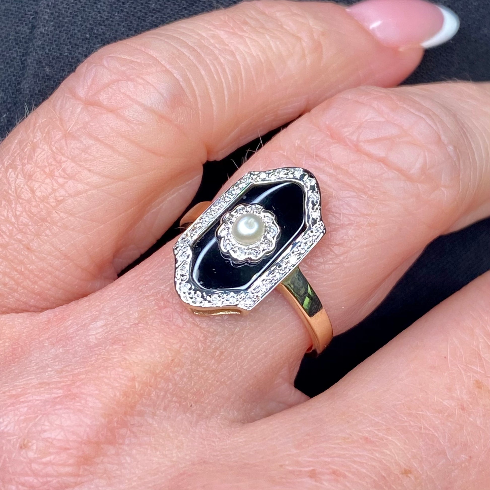 9ct Gold Onyx, Pearl & Diamond Ring - John Ross Jewellers