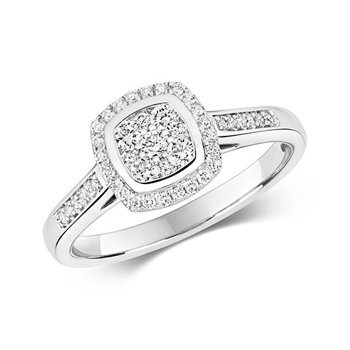 9ct White Gold Cushion Cluster Diamond Engagement Ring | 0.33ct | H I1 Non-Certified