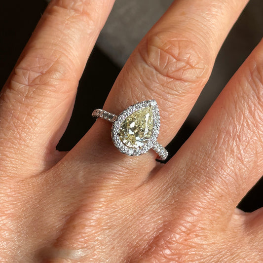 Platinum Light Yellow Pear Cut Diamond Solitaire Ring | 2.02ct - John Ross Jewellers