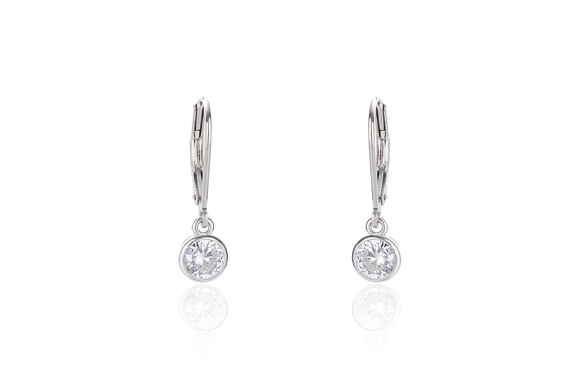 Silver 5mm CZ Bezel Drop Earrings | German Wires - John Ross Jewellers