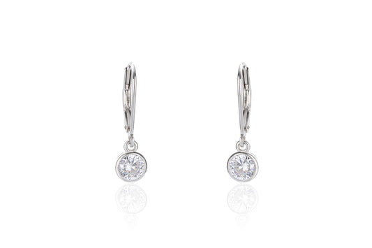 Silver 5mm CZ Bezel Drop Earrings | German Wires - John Ross Jewellers