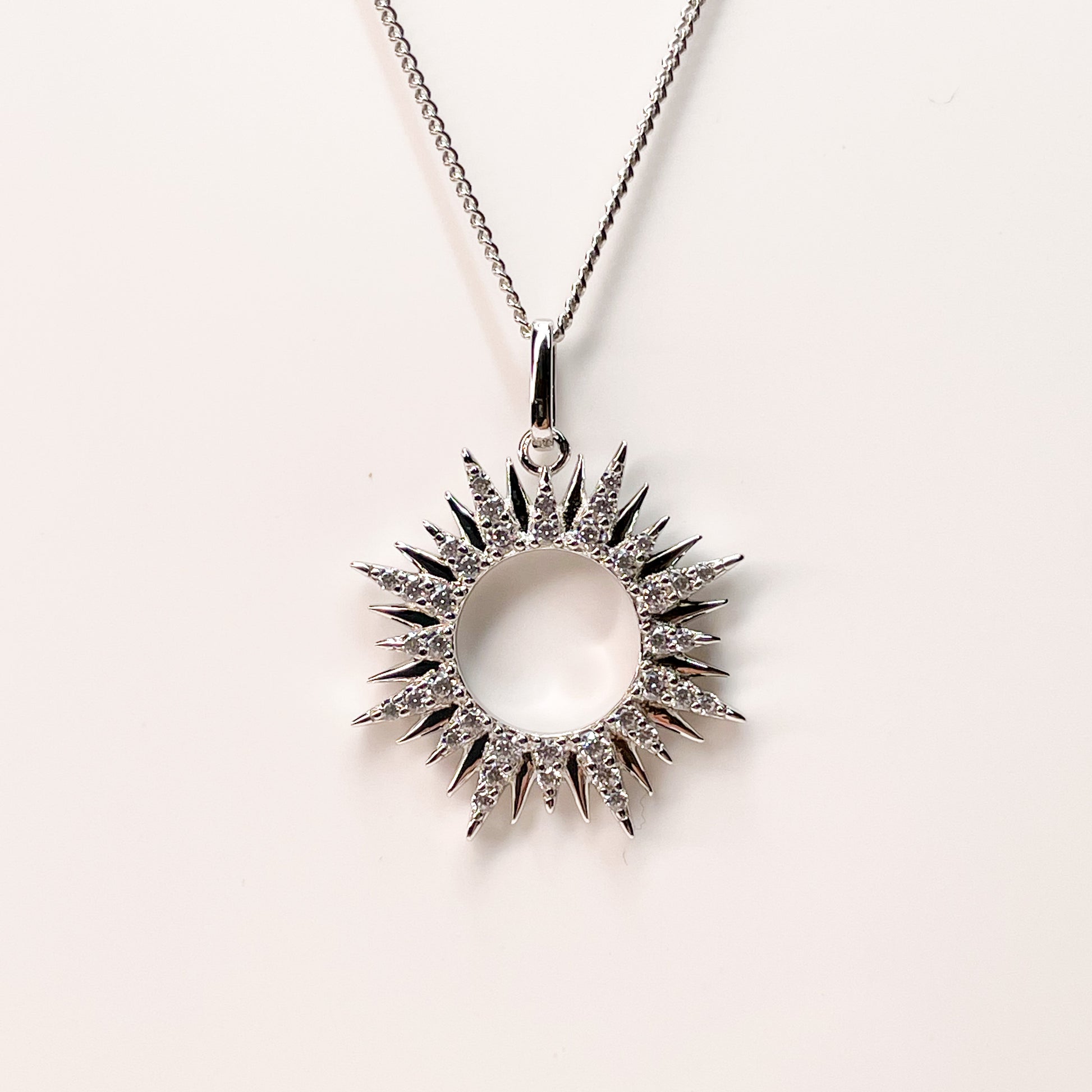 Silver CZ Open Sun Necklace - John Ross Jewellers