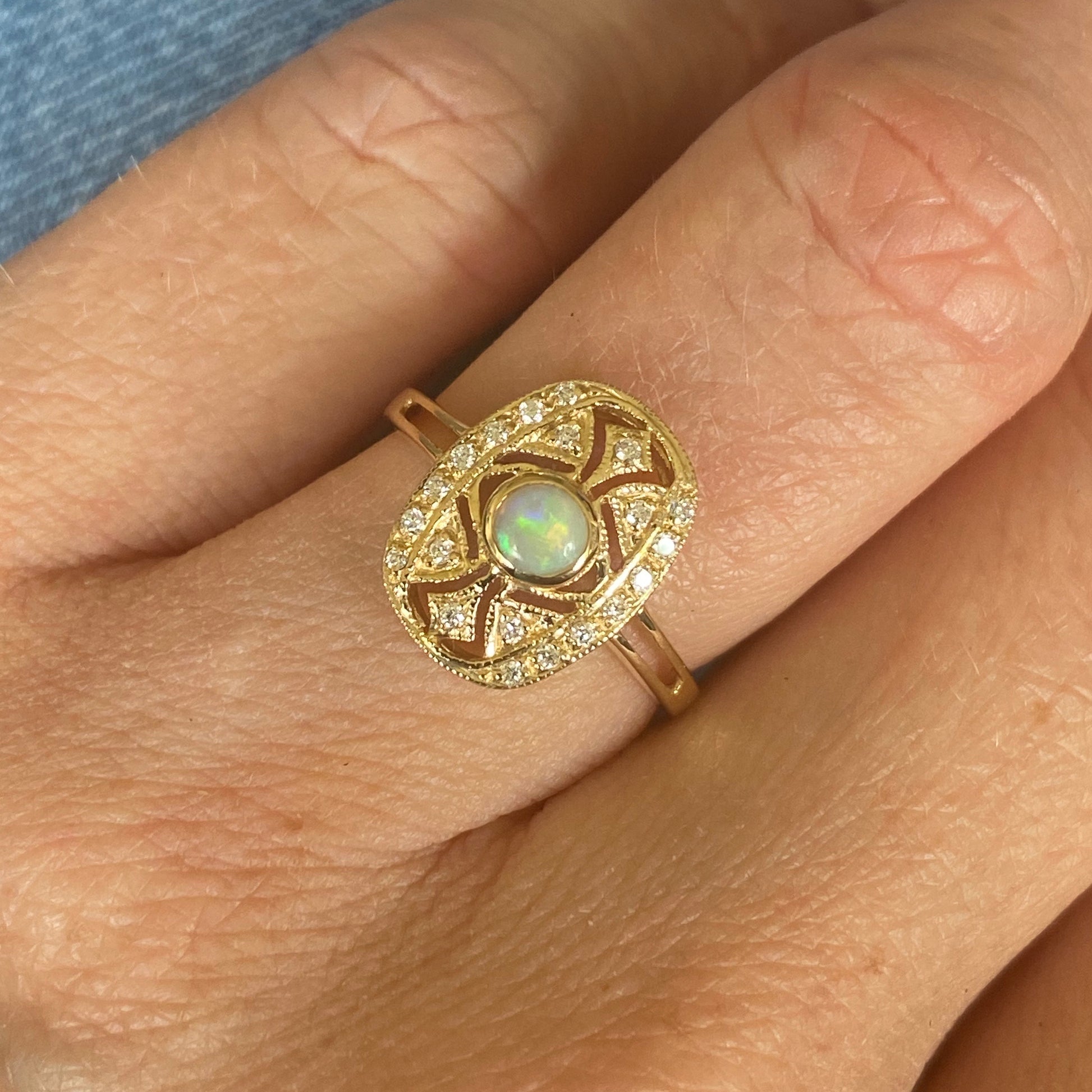 9ct Yellow Gold Opal & Diamond Ring - John Ross Jewellers