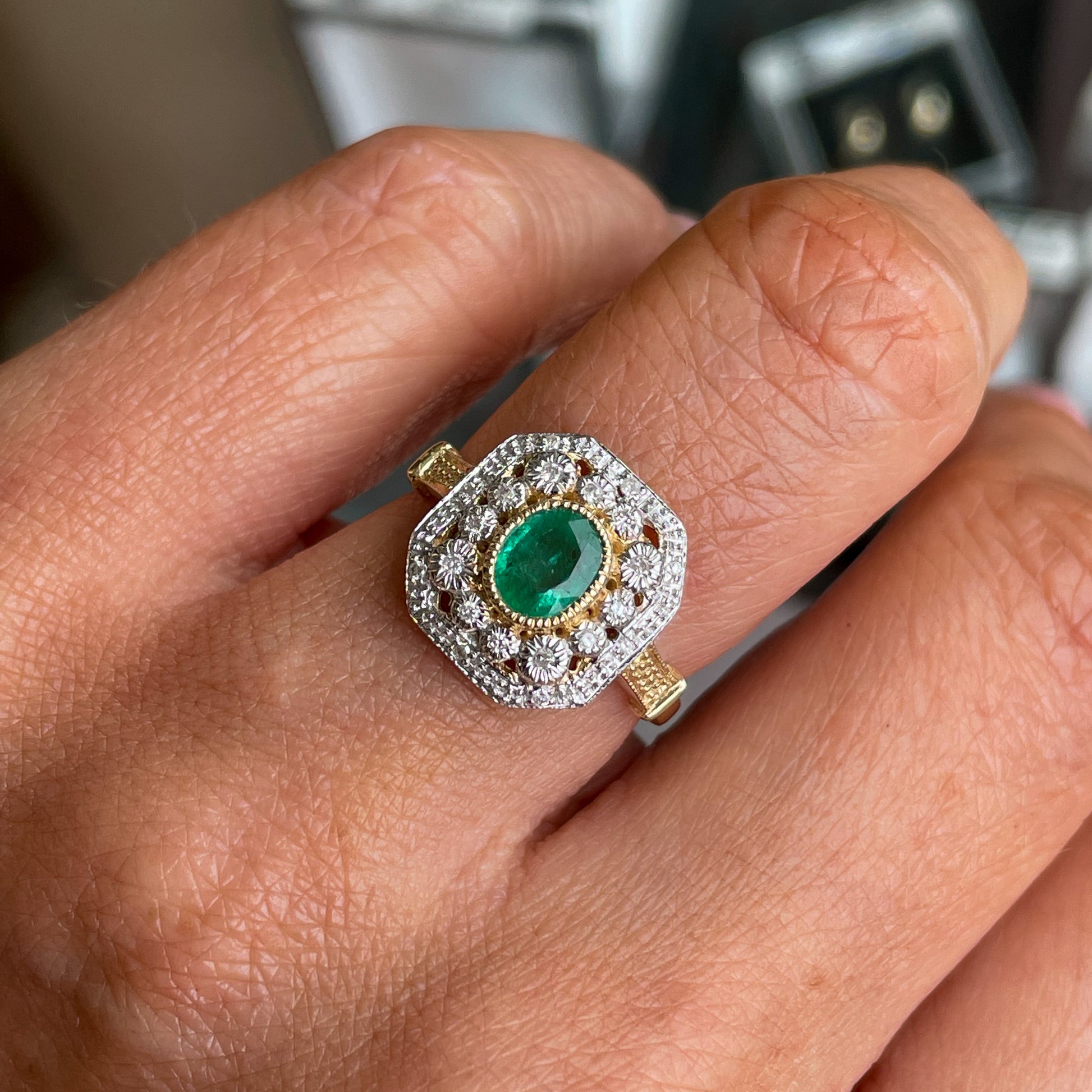 9ct Yellow Gold Emerald & Diamond Ring - John Ross Jewellers