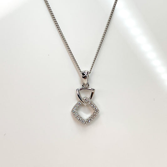 Silver Triangle & CZ Square Pendant Necklace - John Ross Jewellers