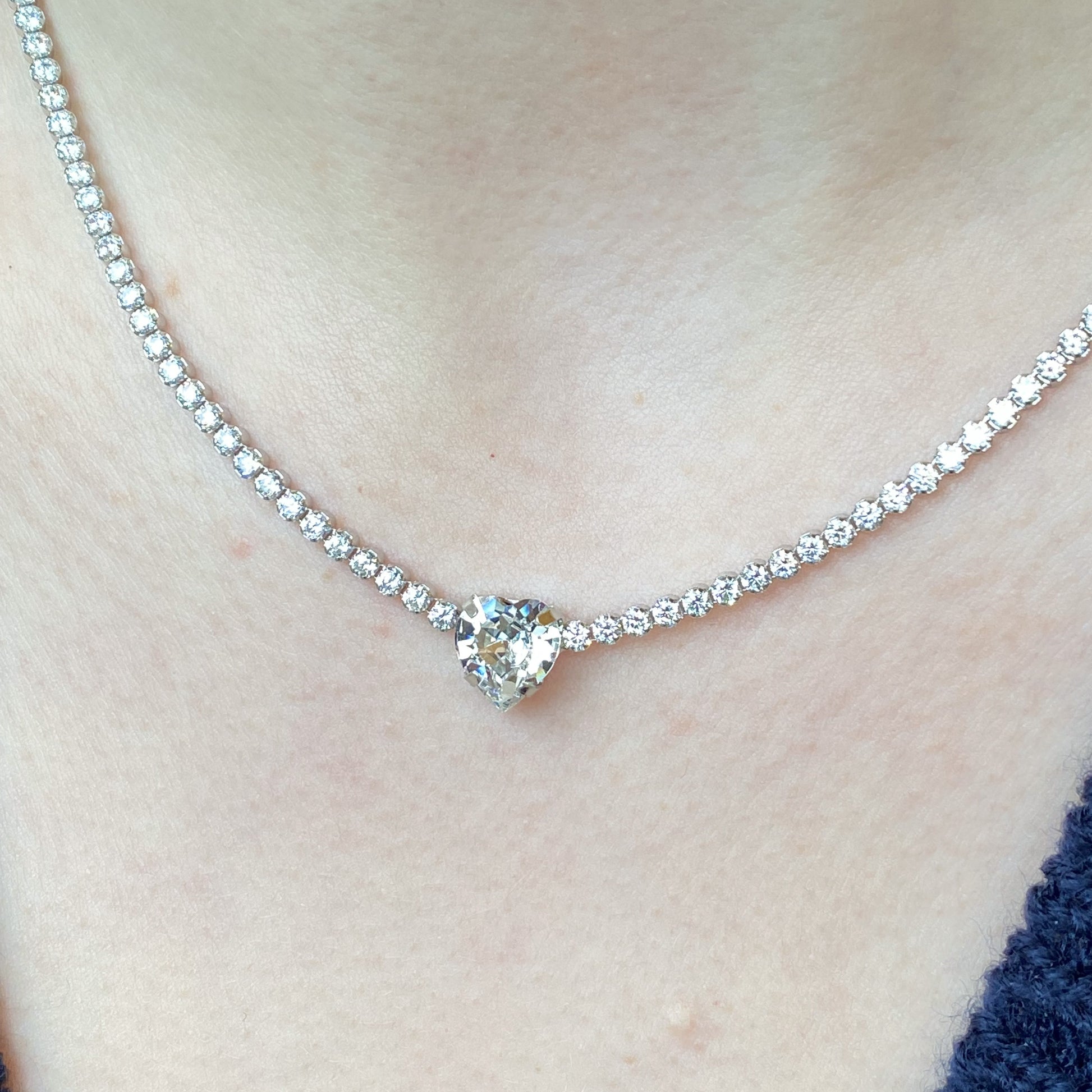 Silver Heart Centred CZ Tennis Necklace - John Ross Jewellers