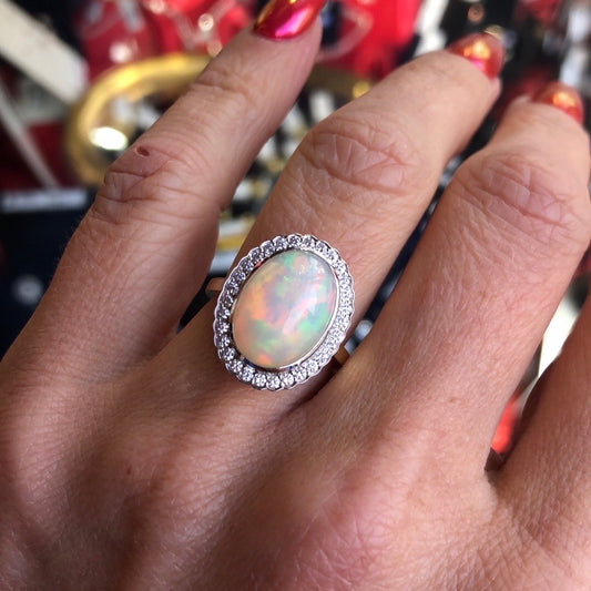 18ct Gold Gem Opal & Diamond Ring - John Ross Jewellers