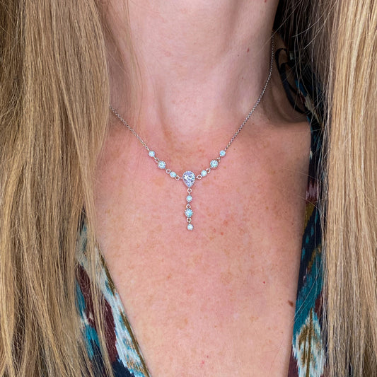Silver Pear CZ Milgrain Necklace - John Ross Jewellers