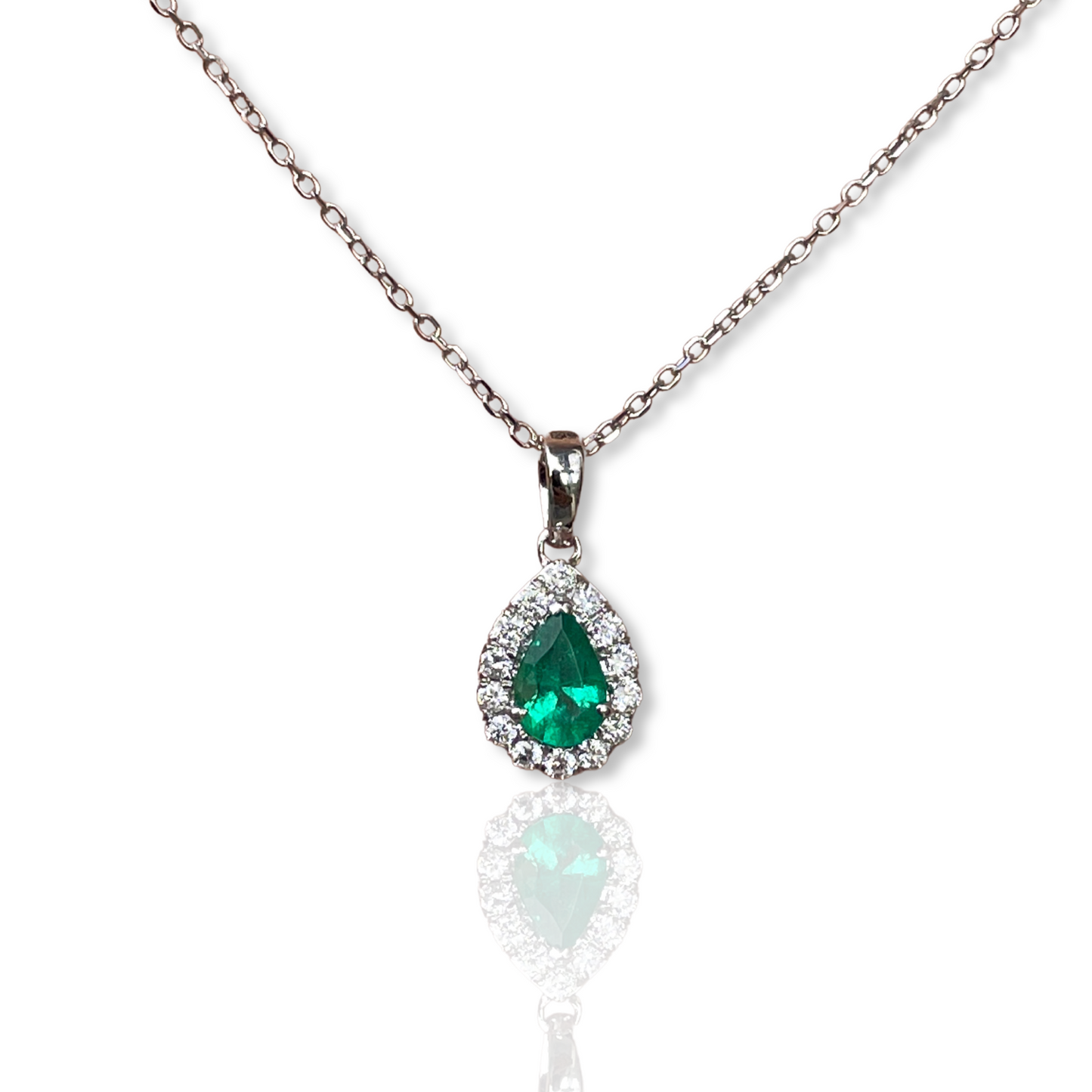 18ct White Emerald & Diamond Pear Pendant - John Ross Jewellers