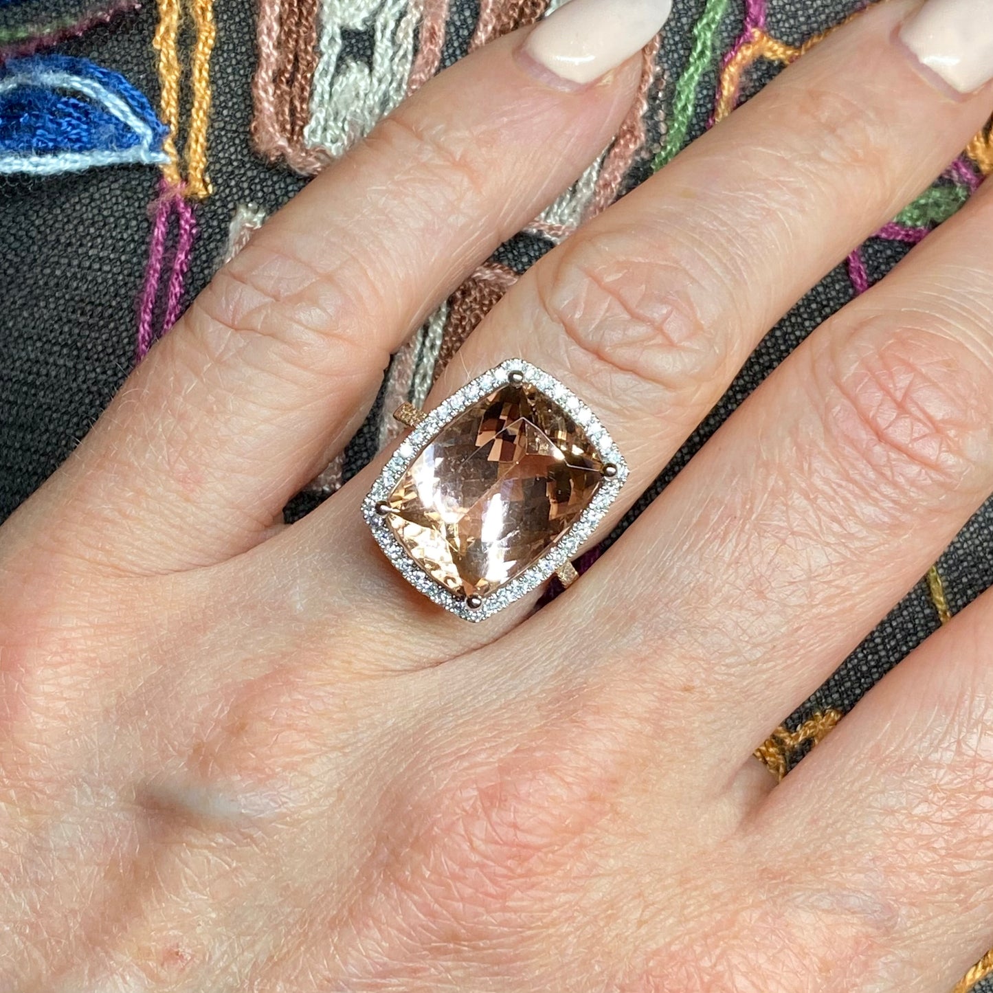 18ct Rose Gold Morganite & Diamond Ring 9.54ct - John Ross Jewellers