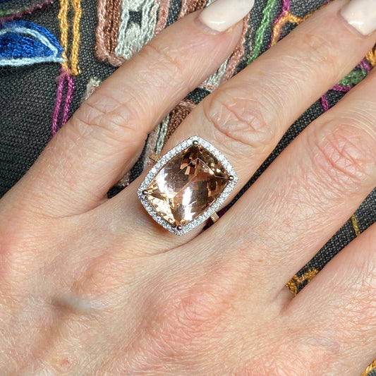 18ct Rose Gold Morganite & Diamond Ring 9.54ct - John Ross Jewellers