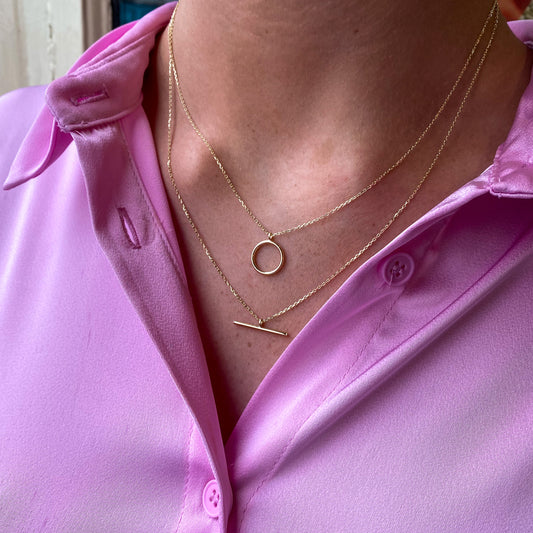 9ct Gold Double Necklace | T-Bar & Open Circle - John Ross Jewellers