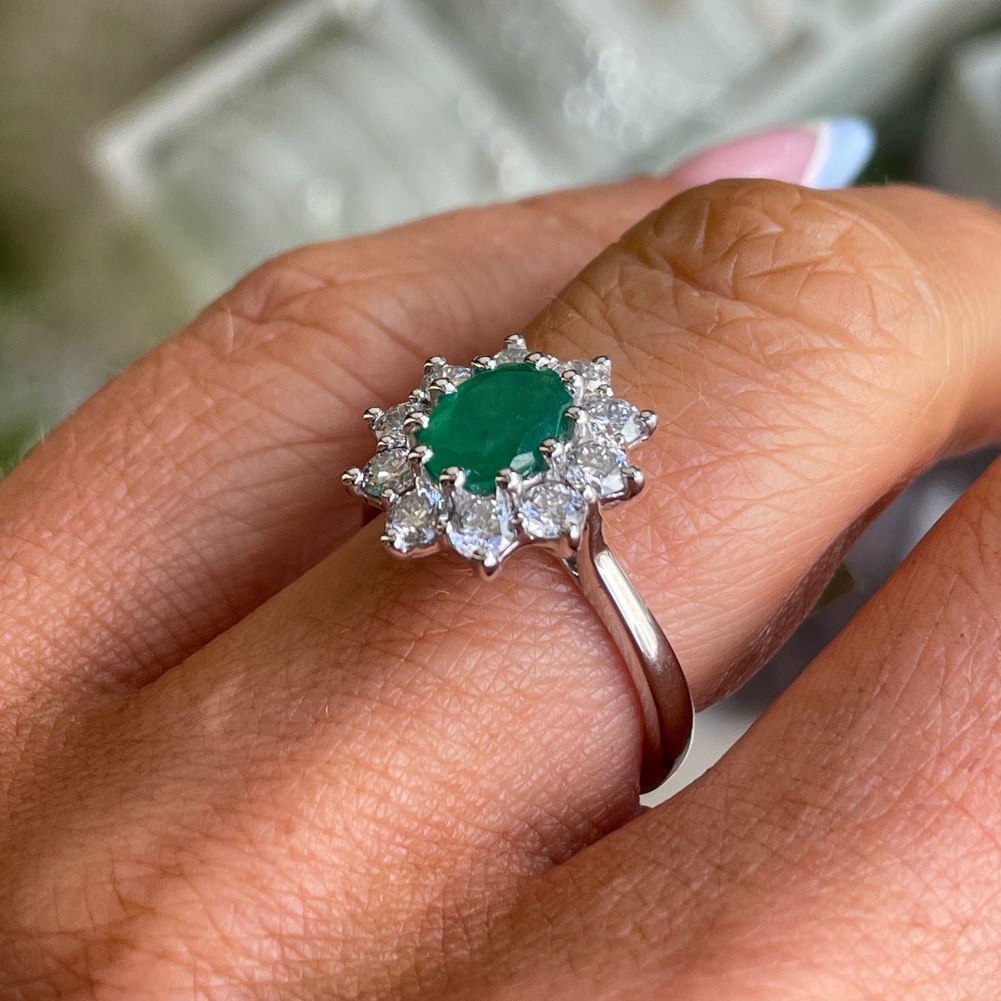 18ct White Gold Emerald & Diamond Ring - John Ross Jewellers