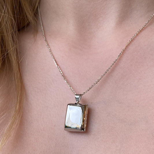 Silver Polished Rectangular Locket and Chain - John Ross Jewellers