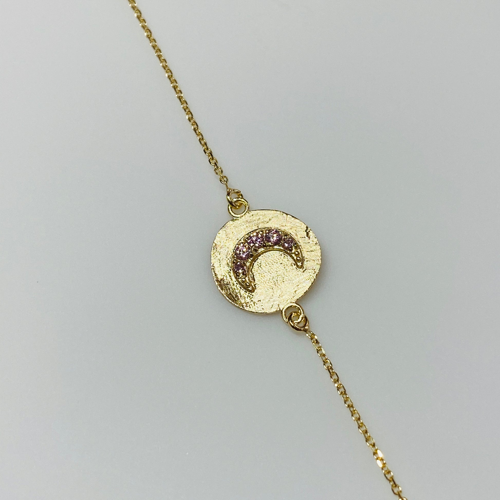 9ct Gold Textured CZ Moon Disc Bracelet - John Ross Jewellers