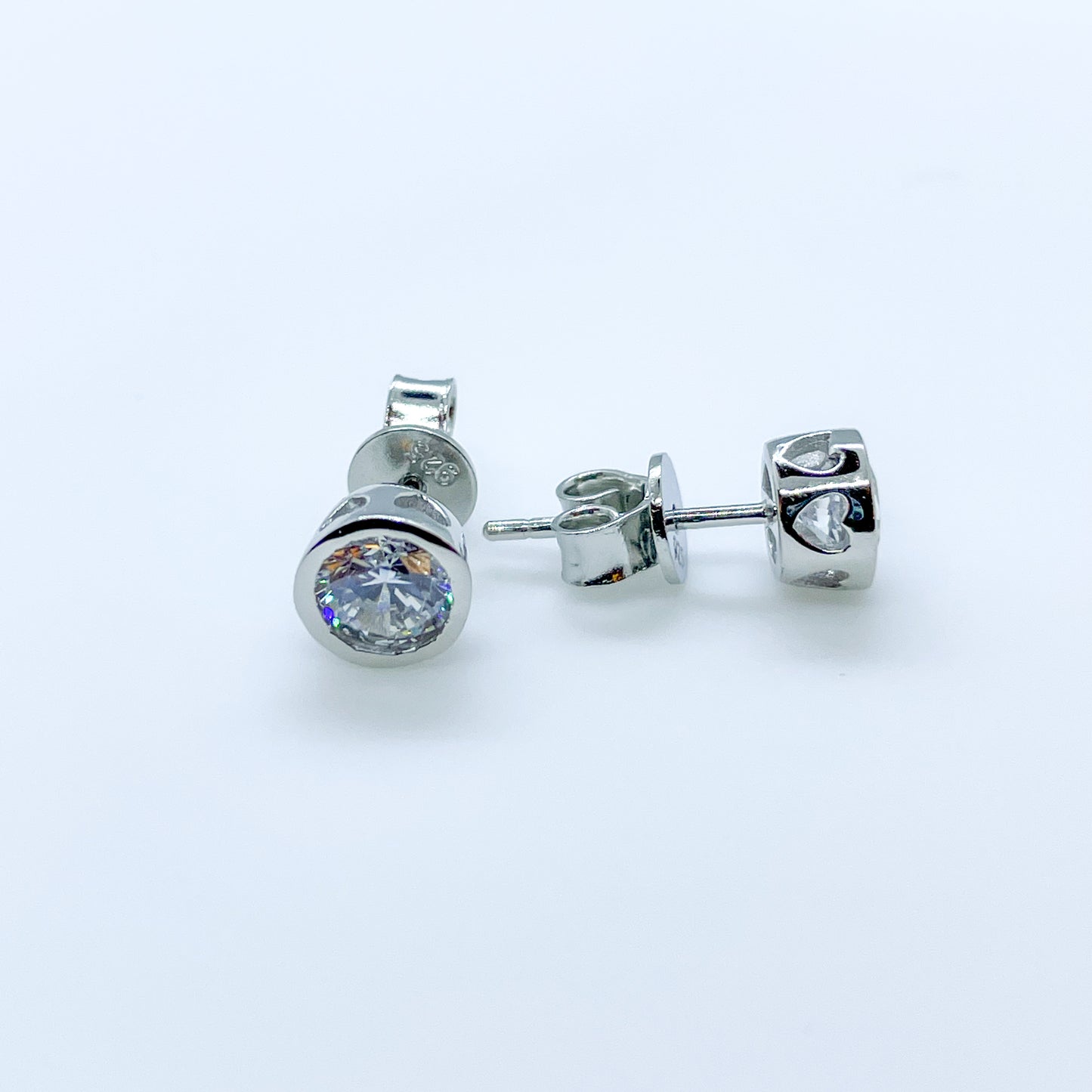 Silver 5mm Heart Bezel Set Stud Earrings - John Ross Jewellers