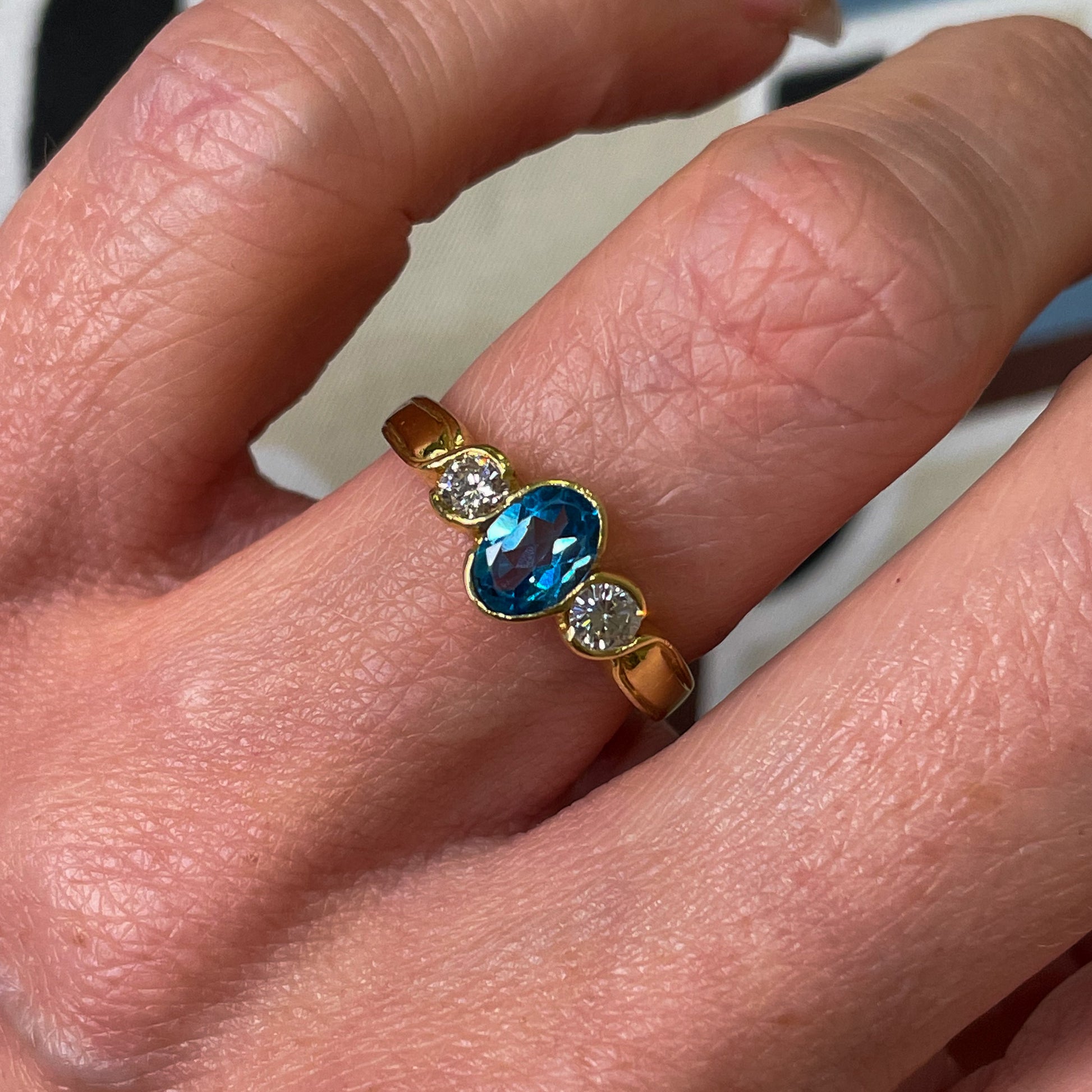 18ct Gold Blue Topaz & Diamond Ring - John Ross Jewellers